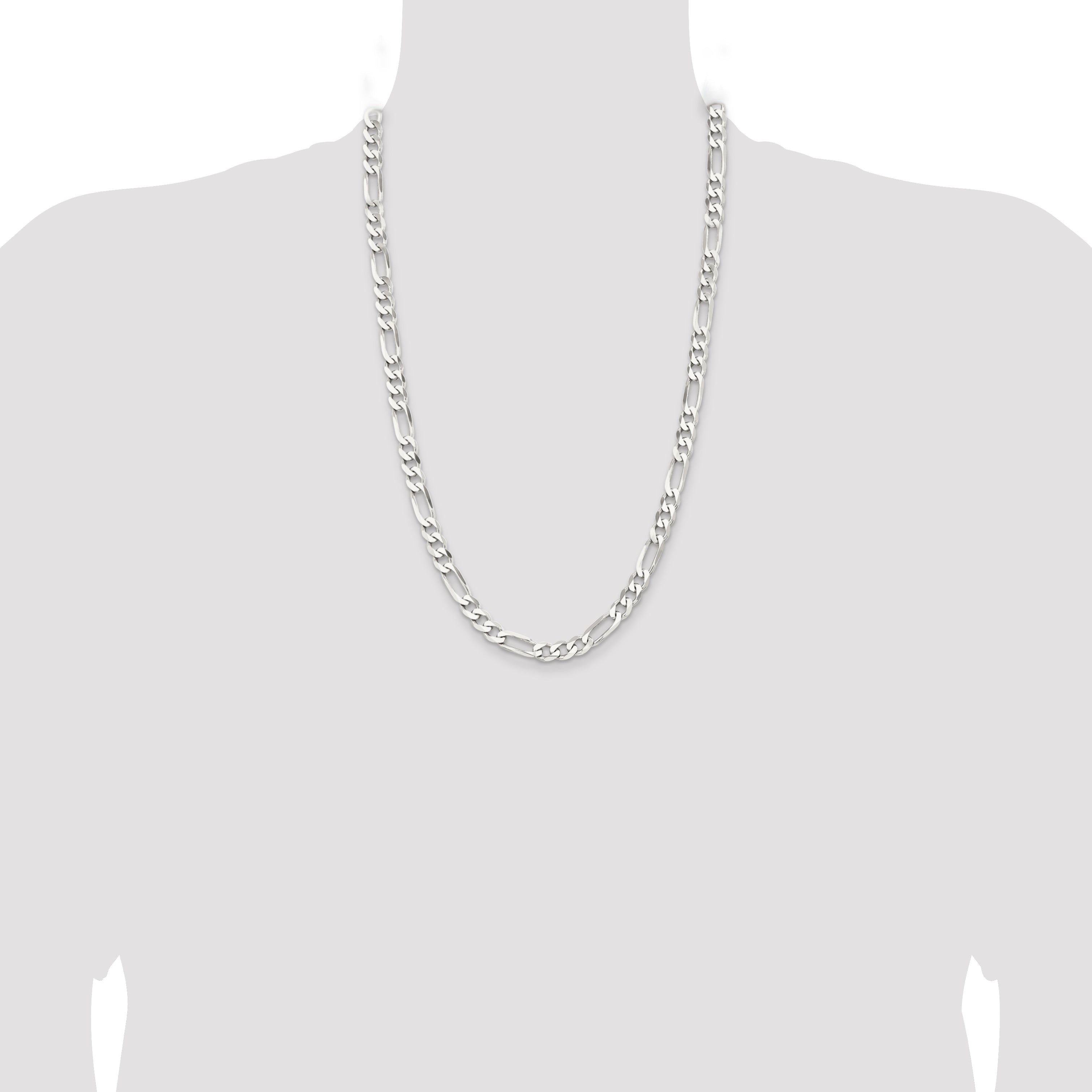 26 Inch Sterling Silver Rhodium-Plated 7.5mm Figaro Chain Necklace