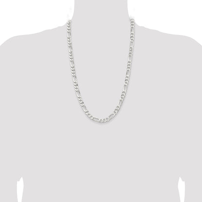 26 Inch Sterling Silver Rhodium-Plated 7.5mm Figaro Chain Necklace