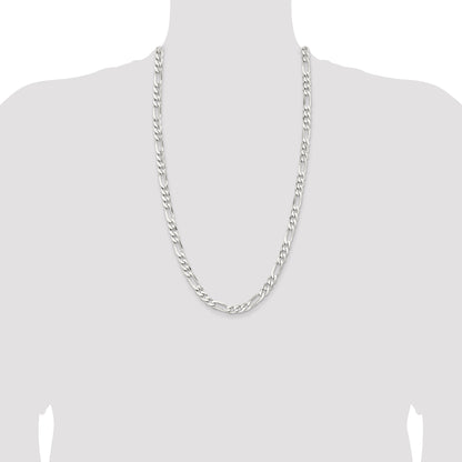28 Inch Sterling Silver Rhodium-Plated 7.5mm Figaro Chain Necklace