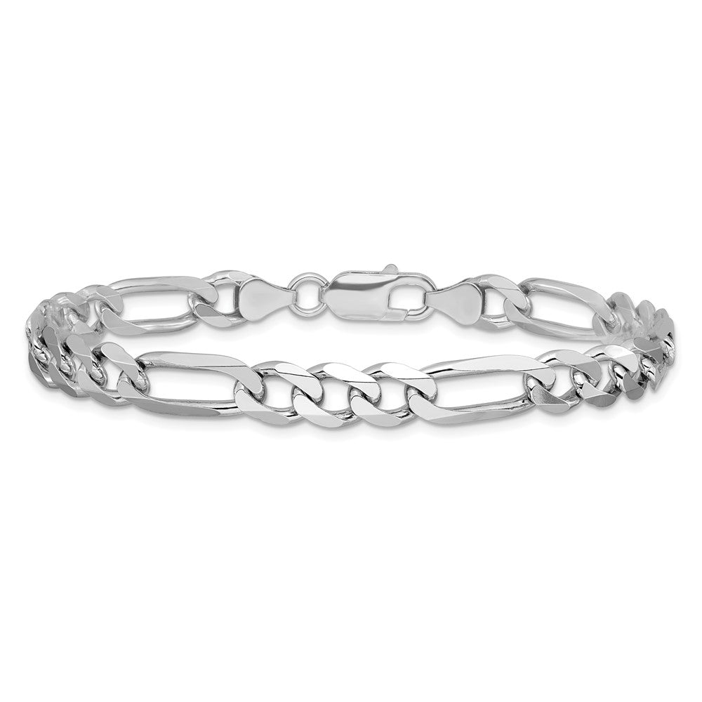 8 Inch Sterling Silver Rhodium-Plated 7.5mm Figaro Chain Bracelet
