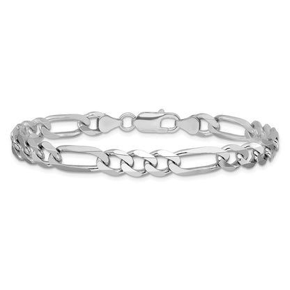 8 Inch Sterling Silver Rhodium-Plated 7.5mm Figaro Chain Bracelet