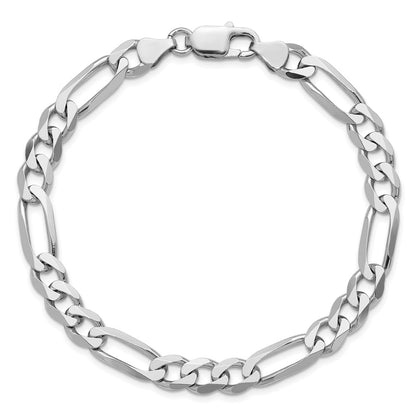 8 Inch Sterling Silver Rhodium-Plated 7.5mm Figaro Chain Bracelet