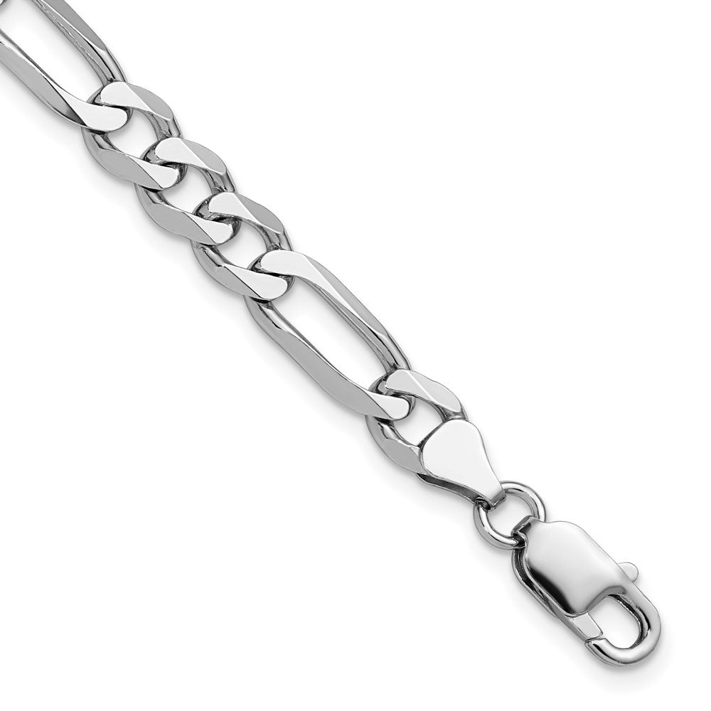 8 Inch Sterling Silver Rhodium-Plated 7.5mm Figaro Chain Bracelet