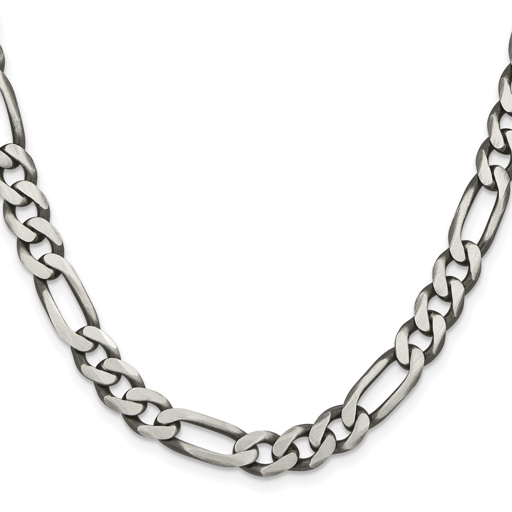 28 Inch Sterling Silver Antiqued 7.75mm Figaro Chain Necklace