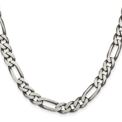 28 Inch Sterling Silver Antiqued 7.75mm Figaro Chain Necklace