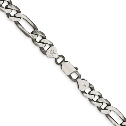 26 Inch Sterling Silver Antiqued 7.75mm Figaro Chain Necklace