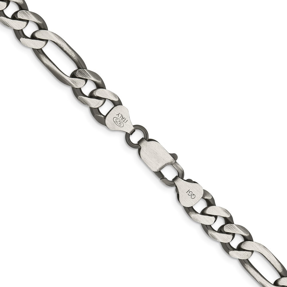 24 Inch Sterling Silver Antiqued 7.75mm Figaro Chain Necklace