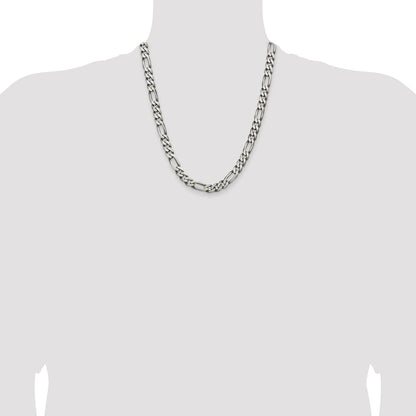 22 Inch Sterling Silver Antiqued 7.75mm Figaro Chain Necklace