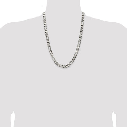 24 Inch Sterling Silver Antiqued 7.75mm Figaro Chain Necklace
