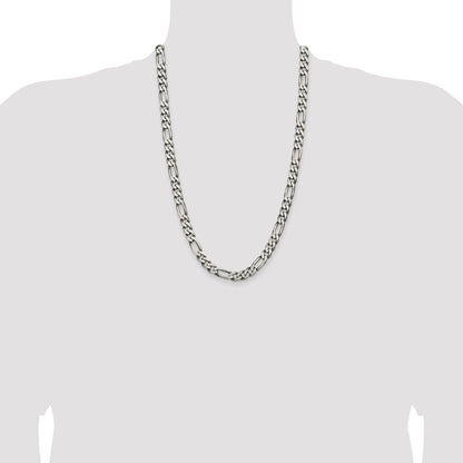 26 Inch Sterling Silver Antiqued 7.75mm Figaro Chain Necklace