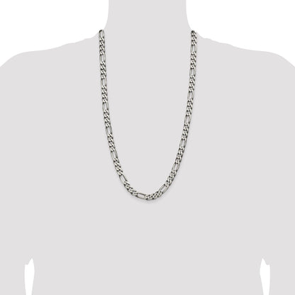 28 Inch Sterling Silver Antiqued 7.75mm Figaro Chain Necklace