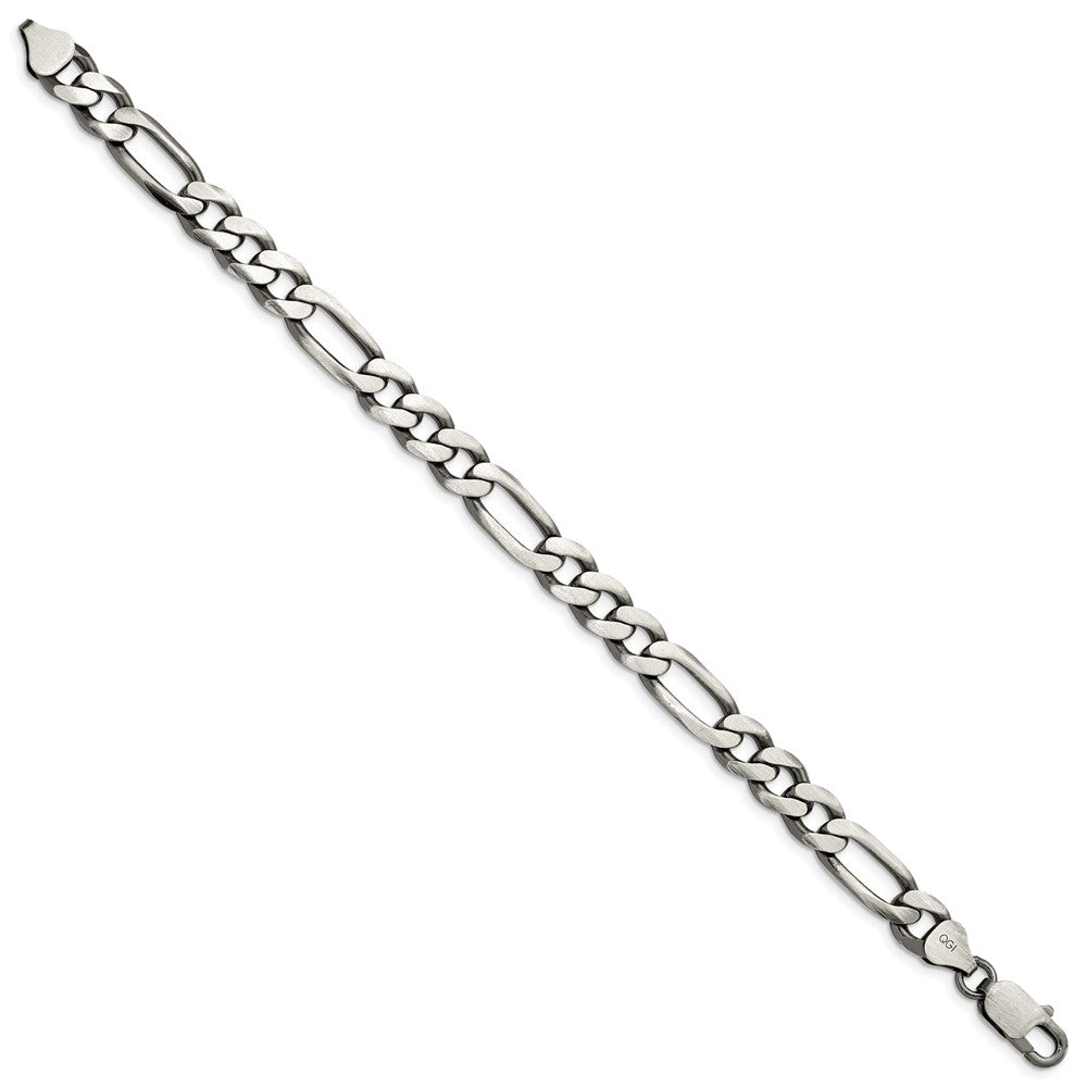 8 Inch Sterling Silver Antiqued 7.75mm Figaro Chain Bracelet