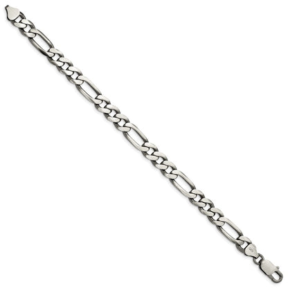 8 Inch Sterling Silver Antiqued 7.75mm Figaro Chain Bracelet