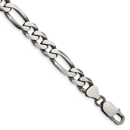 8 Inch Sterling Silver Antiqued 7.75mm Figaro Chain Bracelet