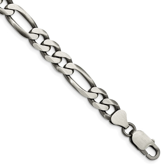 8 Inch Sterling Silver Antiqued 7.75mm Figaro Chain Bracelet