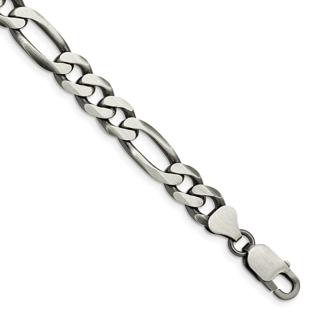 9 Inch Sterling Silver Antiqued 7.75mm Figaro Chain Bracelet