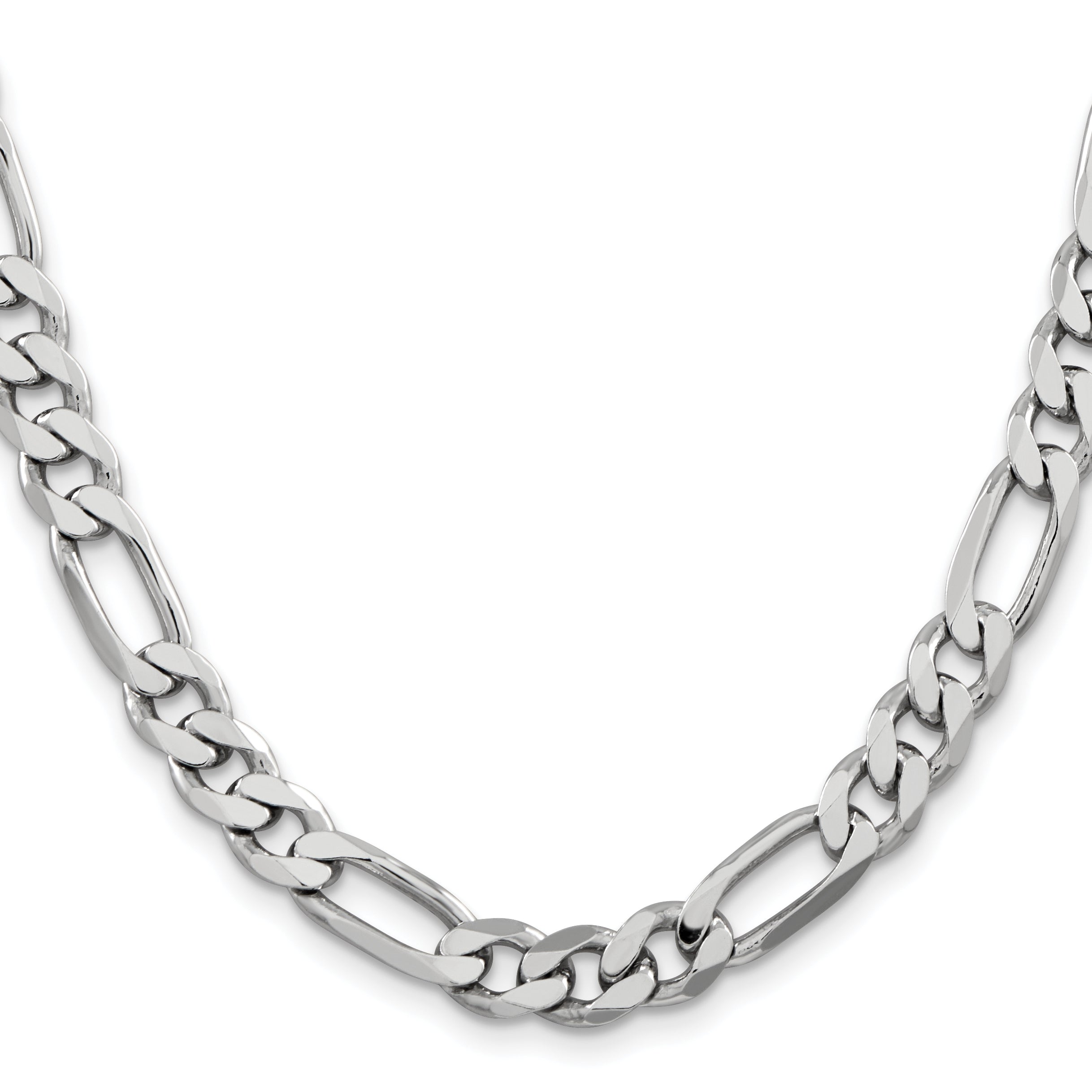 22 Inch Sterling Silver Rhodium-Plated 7.75mm Figaro Chain Necklace