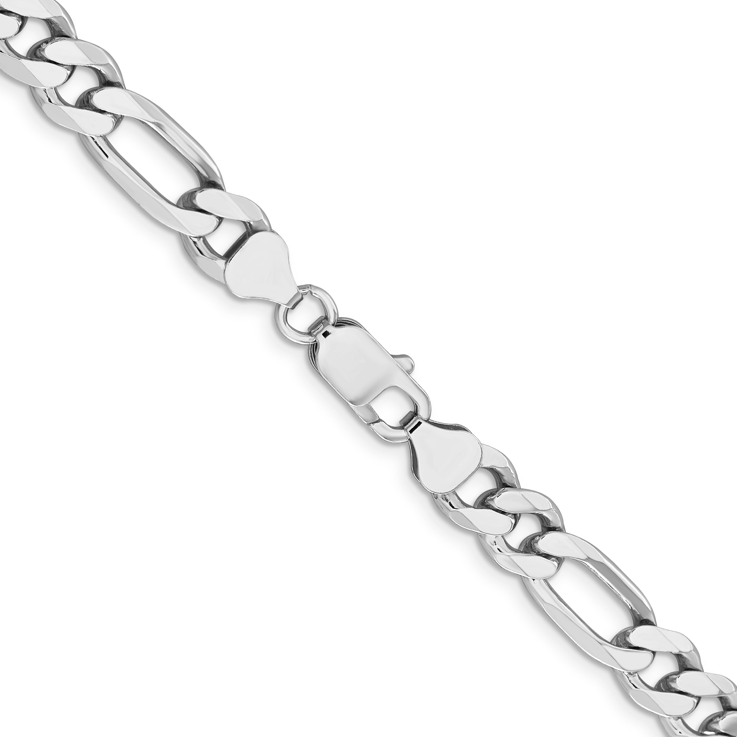 22 Inch Sterling Silver Rhodium-Plated 7.75mm Figaro Chain Necklace