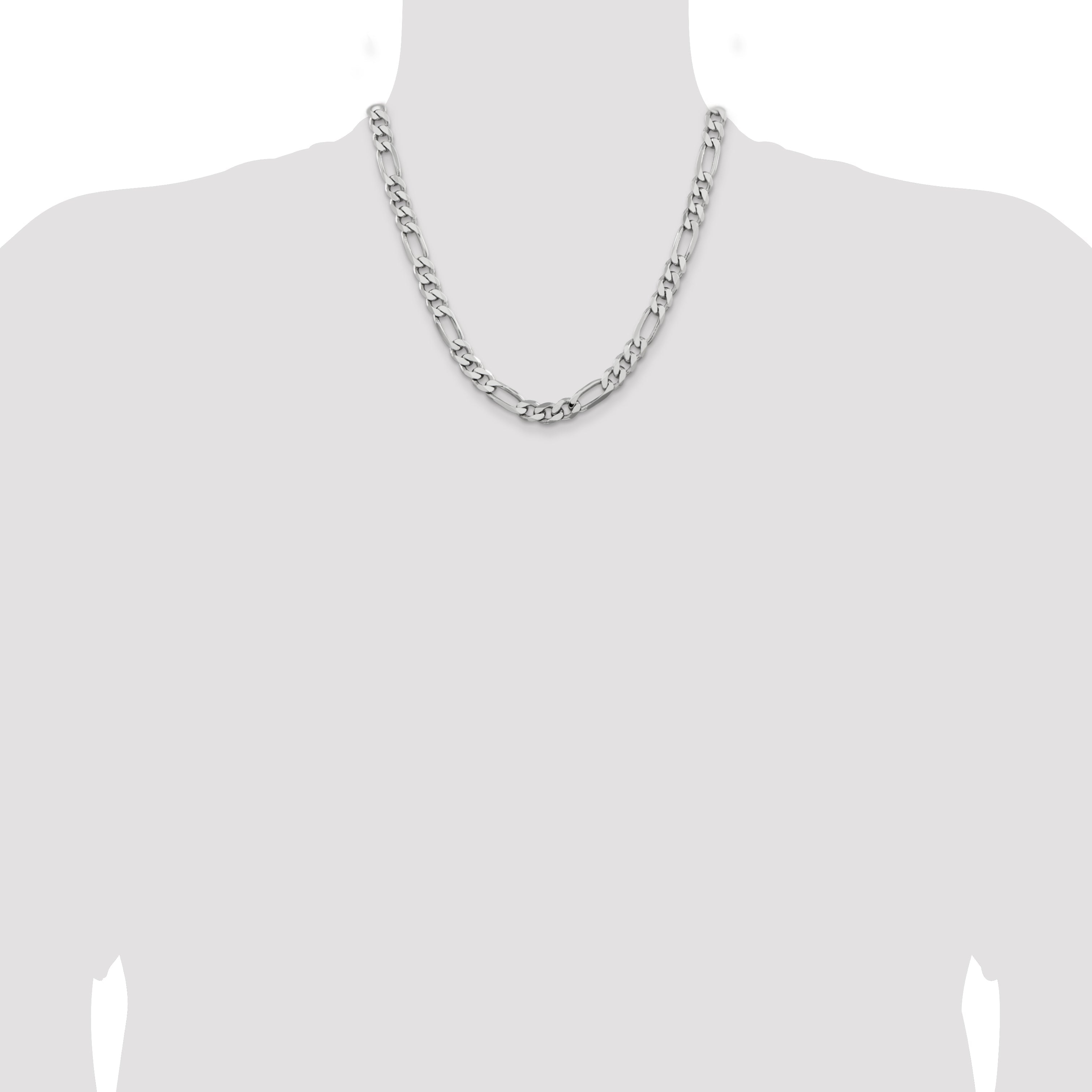 20 Inch Sterling Silver Rhodium-Plated 7.75mm Figaro Chain Necklace