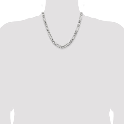 20 Inch Sterling Silver Rhodium-Plated 7.75mm Figaro Chain Necklace