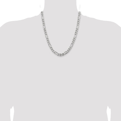 22 Inch Sterling Silver Rhodium-Plated 7.75mm Figaro Chain Necklace