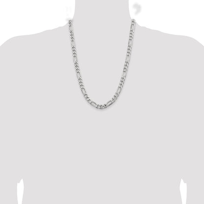 24 Inch Sterling Silver Rhodium-Plated 7.75mm Figaro Chain Necklace