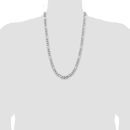 26 Inch Sterling Silver Rhodium-Plated 7.75mm Figaro Chain Necklace
