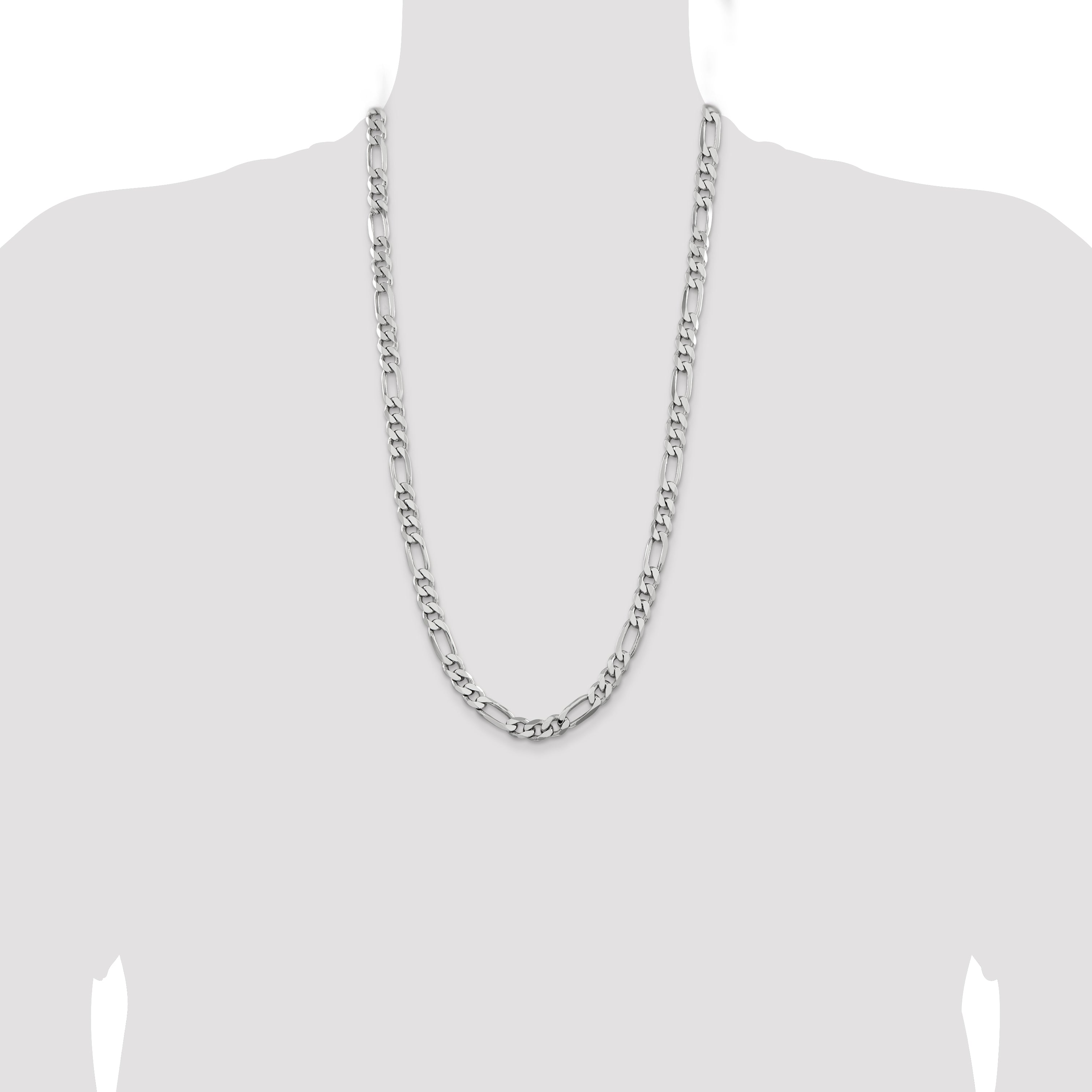 28 Inch Sterling Silver Rhodium-Plated 7.75mm Figaro Chain Necklace