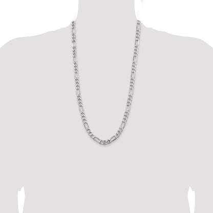 28 Inch Sterling Silver Rhodium-Plated 7.75mm Figaro Chain Necklace