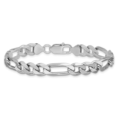 8 Inch Sterling Silver Rhodium-Plated 7.75mm Figaro Chain Bracelet