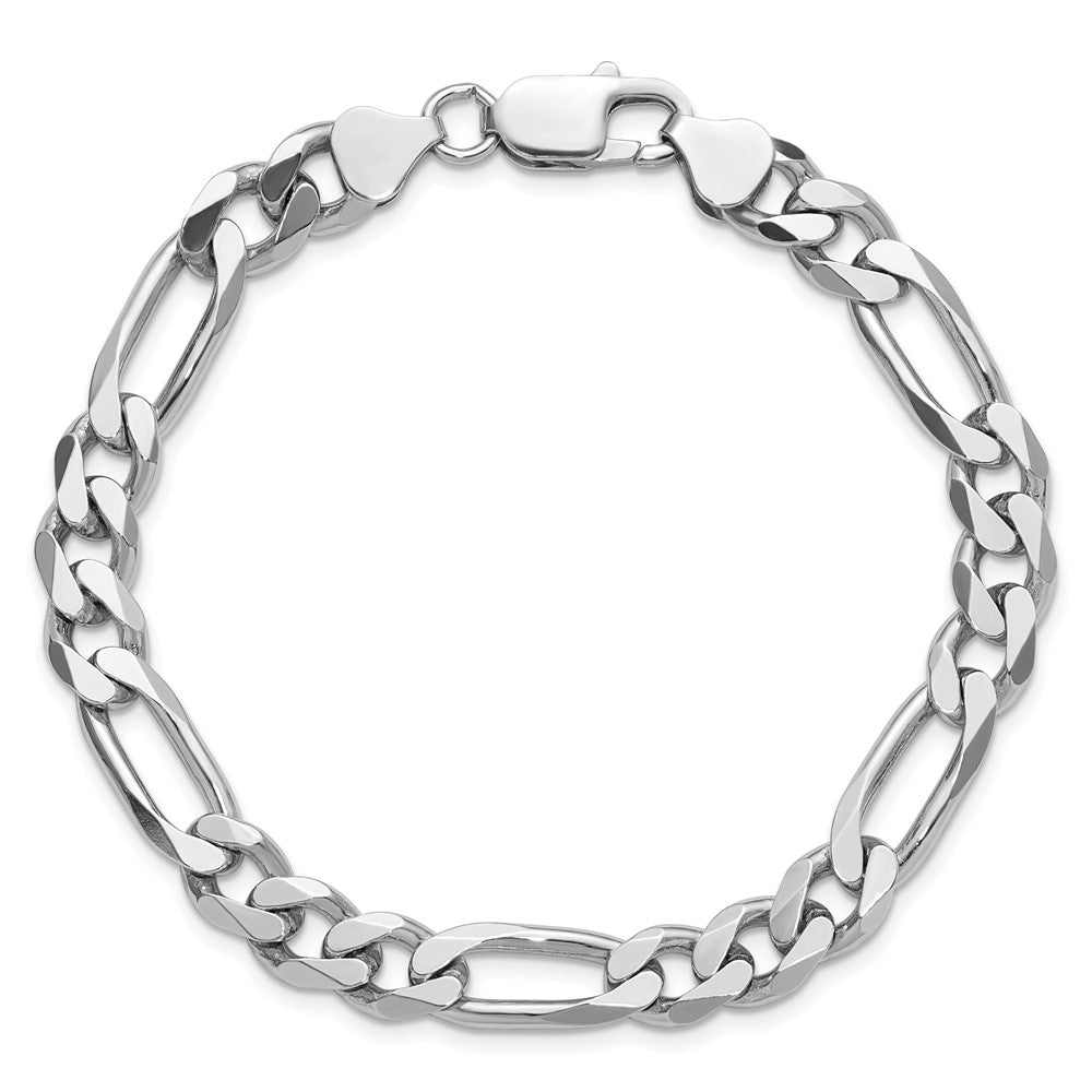 9 Inch Sterling Silver Rhodium-Plated 7.75mm Figaro Chain Bracelet