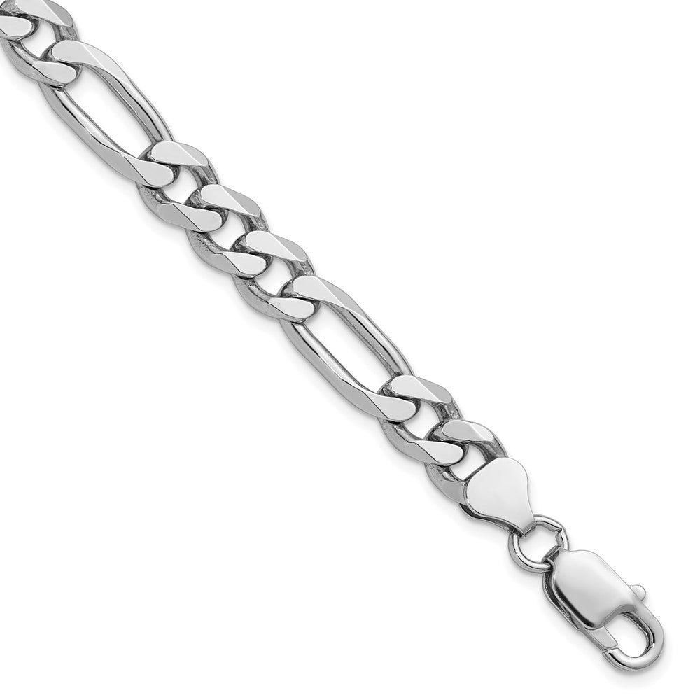 8 Inch Sterling Silver Rhodium-Plated 7.75mm Figaro Chain Bracelet