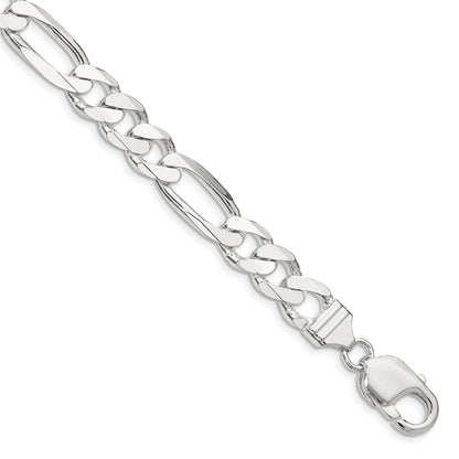 9 Inch Sterling Silver 9mm Figaro Chain Bracelet