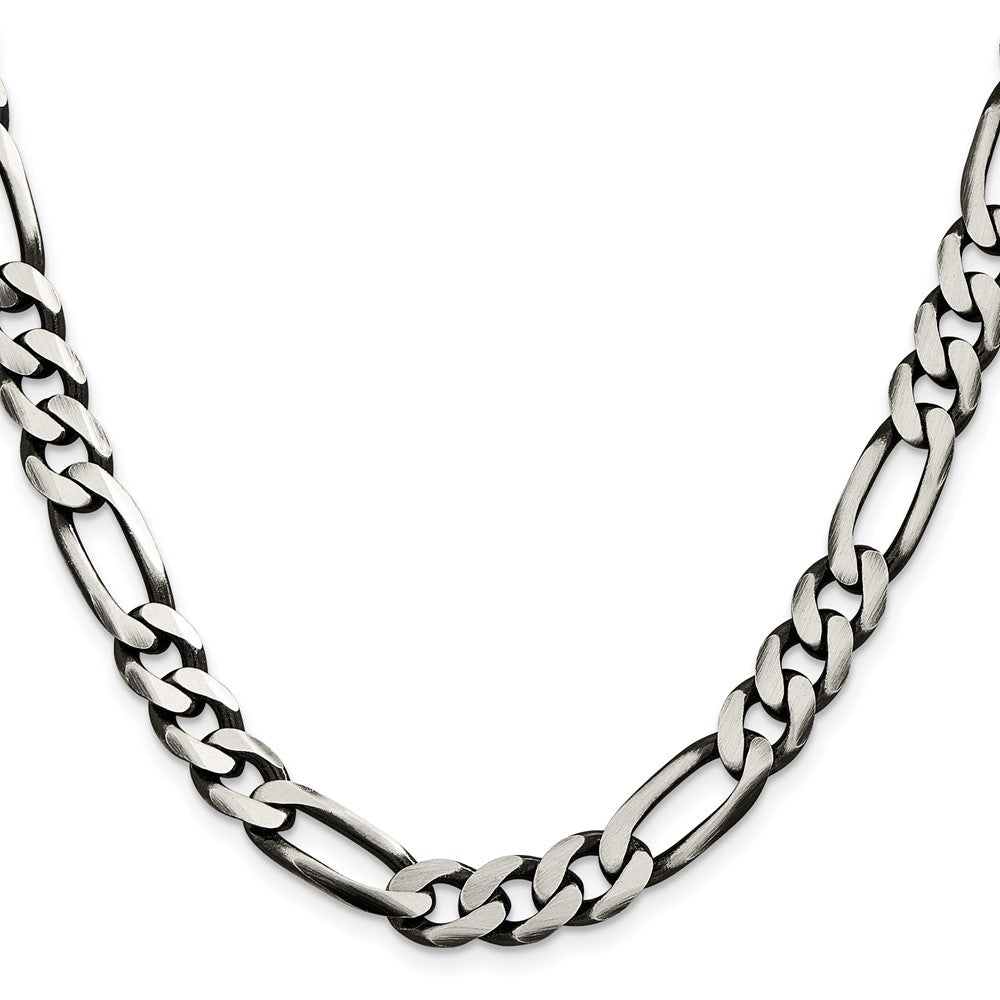 20 Inch Sterling Silver Antiqued 9mm Figaro Chain Necklace
