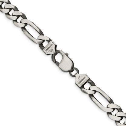 22 Inch Sterling Silver Antiqued 9mm Figaro Chain Necklace