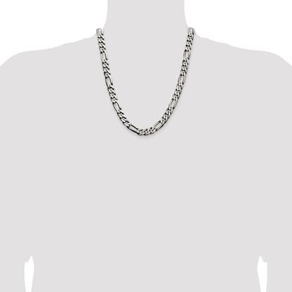 22 Inch Sterling Silver Antiqued 9mm Figaro Chain Necklace