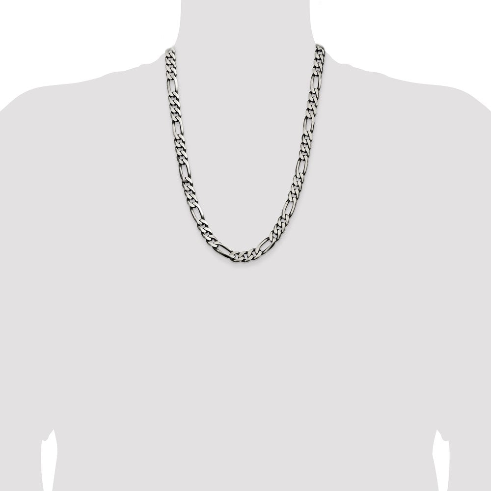 24 Inch Sterling Silver Antiqued 9mm Figaro Chain Necklace