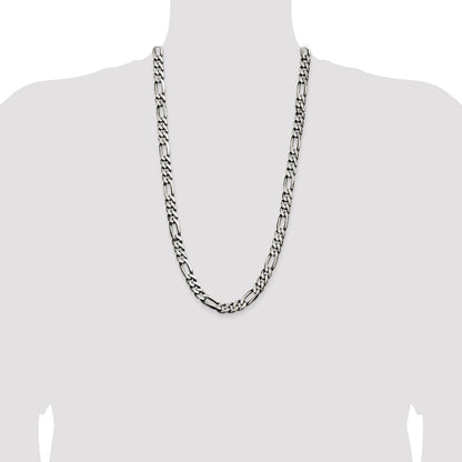 28 Inch Sterling Silver Antiqued 9mm Figaro Chain Necklace