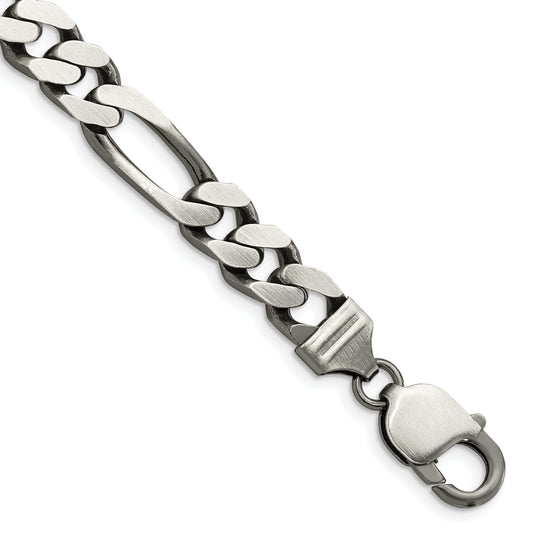 8 Inch Sterling Silver Antiqued 9mm Figaro Chain Bracelet