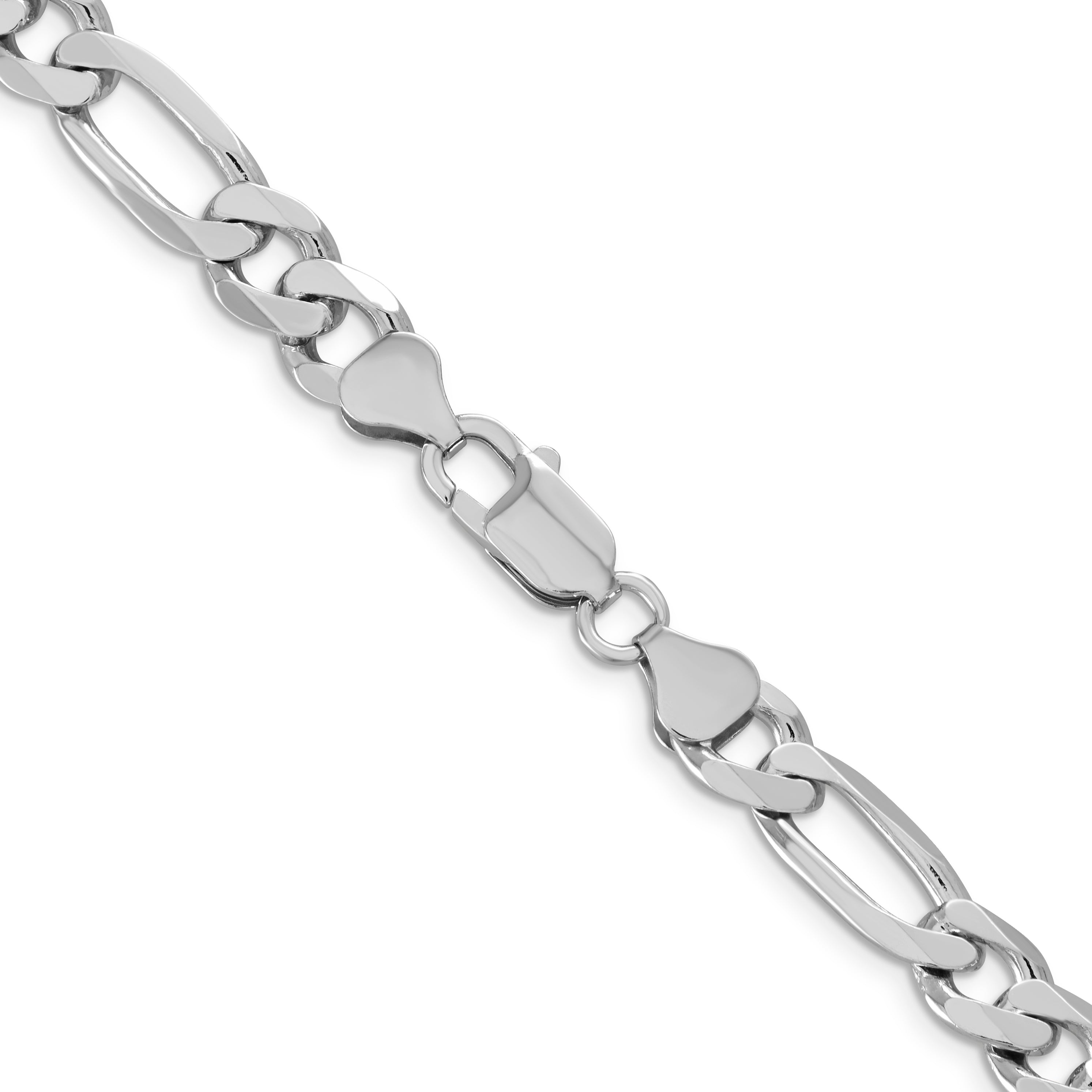 22 Inch Sterling Silver Rhodium-Plated 9mm Figaro Chain Necklace