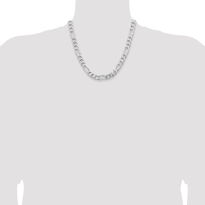 20 Inch Sterling Silver Rhodium-Plated 9mm Figaro Chain Necklace