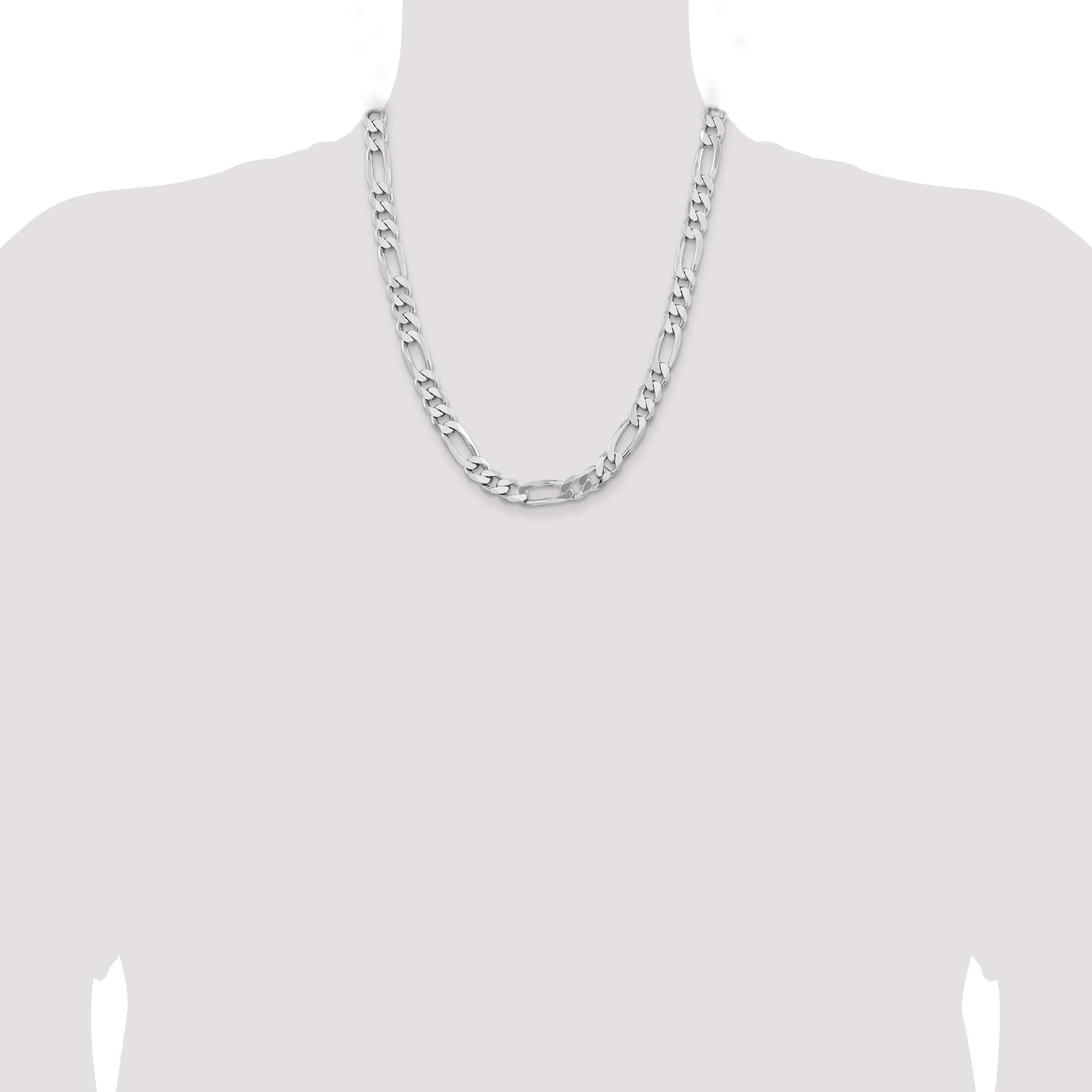 22 Inch Sterling Silver Rhodium-Plated 9mm Figaro Chain Necklace