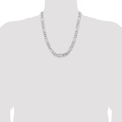 22 Inch Sterling Silver Rhodium-Plated 9mm Figaro Chain Necklace