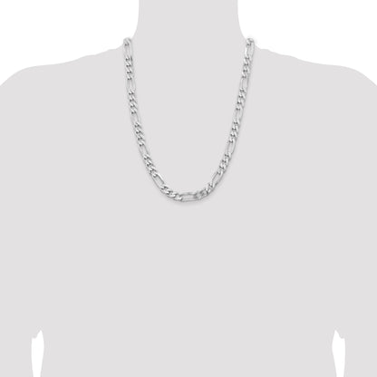 24 Inch Sterling Silver Rhodium-Plated 9mm Figaro Chain Necklace