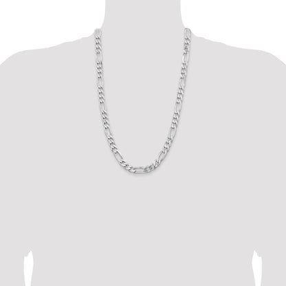 26 Inch Sterling Silver Rhodium-Plated 9mm Figaro Chain Necklace