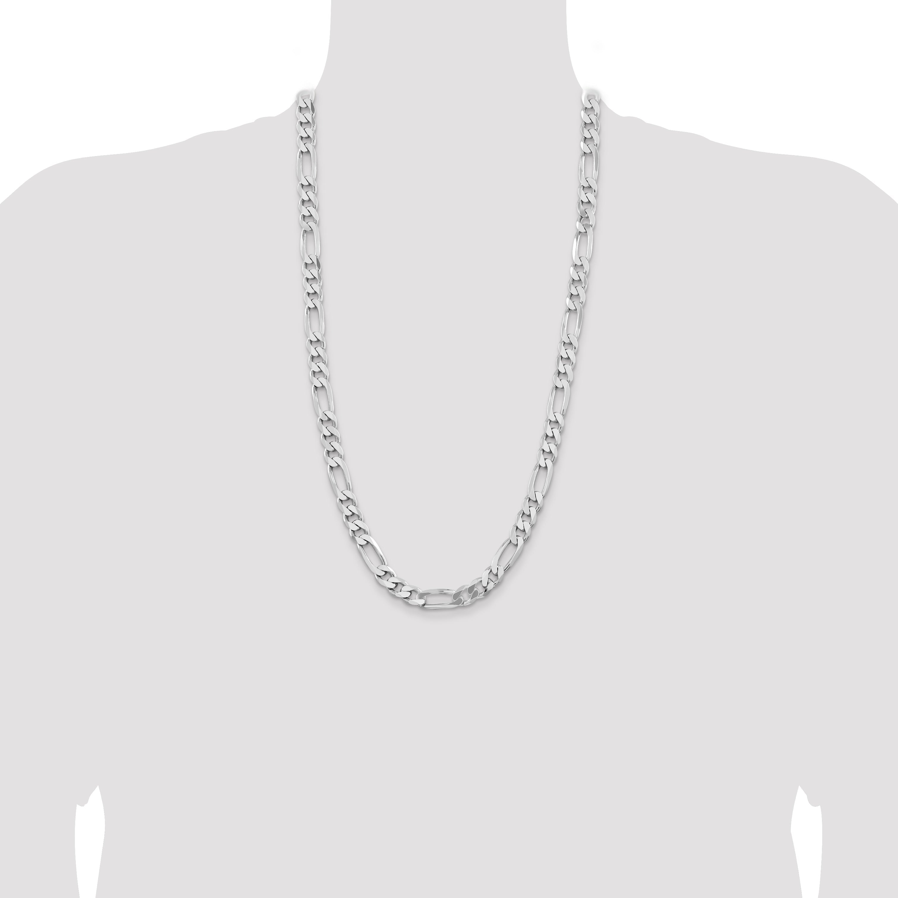 28 Inch Sterling Silver Rhodium-Plated 9mm Figaro Chain Necklace