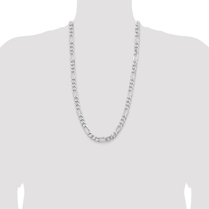 28 Inch Sterling Silver Rhodium-Plated 9mm Figaro Chain Necklace