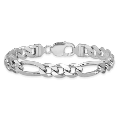 8 Inch Sterling Silver Rhodium-Plated 9mm Figaro Chain Bracelet
