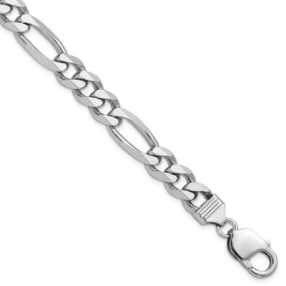 8 Inch Sterling Silver Rhodium-Plated 9mm Figaro Chain Bracelet
