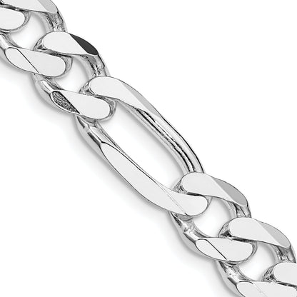 28 Inch Sterling Silver Rhodium-Plated 9mm Figaro Chain Necklace
